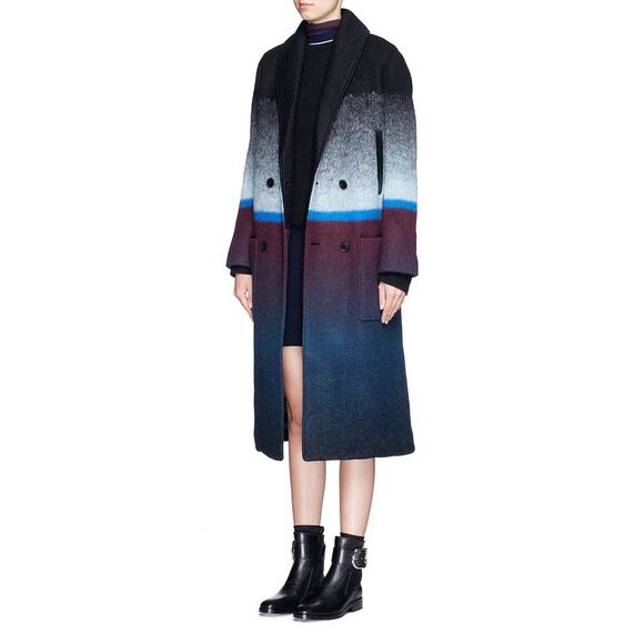 T by Alexander Wang Horizon Stripe Double-Breasted Ombre Wool Car Coat - Picture 15 of 15